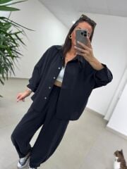 Fp 50957 Siyah Tensel Gömlek Pantolon Takım