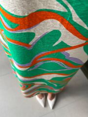 Bb 27164 Yeşil-Oranj Geçişli Floş Keten Elbise