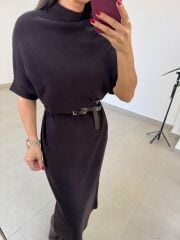Po 2722 A.Kahve Balıkçı Yaka Kısa Kollu Elbise