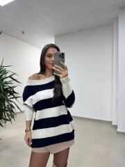 Mz 22846 Laci Kayık Yaka Çizgili Triko