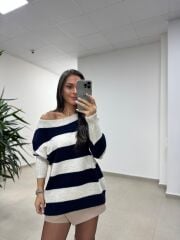 Mz 22846 Laci Kayık Yaka Çizgili Triko