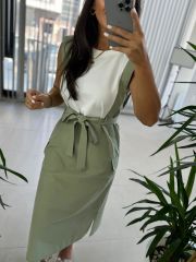 Ms Mint Green Waist Belted Combed Cotton Detail Dress