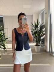 Bb 29931 Fermuarlı Denim Yelek