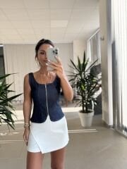 Bb 29931 Fermuarlı Denim Yelek