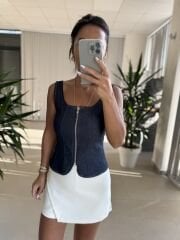 Bb 29931 Fermuarlı Denim Yelek