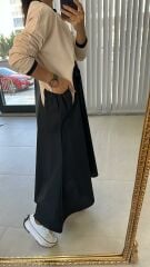 Dr Tasarım Siyah Bej Poplin Elbise