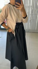 Dr Tasarım Siyah Bej Poplin Elbise