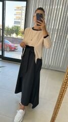 Dr Tasarım Siyah Bej Poplin Elbise