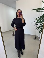 Po 2669 A.Kahve Kayık Yaka Uzun Kollu Elbise