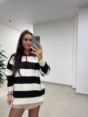 Mz 22843 Kalp Nakışlı Polo Yaka Kahve Triko