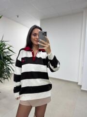 Mz 22843 Kalp Nakışlı Polo Yaka Kahve Triko