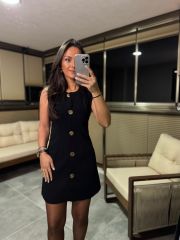 Fw 8183 Gold Düğmeli Kolsuz Siyah Elbise