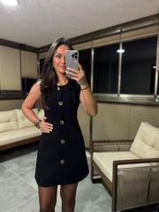 Fw 8183 Gold Düğmeli Kolsuz Siyah Elbise