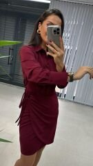 Mc Gömlek Detaylı Anvelop Bordo Elbise