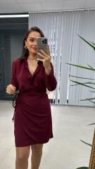 Mc Gömlek Detaylı Anvelop Bordo Elbise