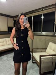 Fw 8183 Gold Düğmeli Kolsuz Siyah Elbise