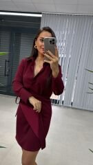 Mc Gömlek Detaylı Anvelop Bordo Elbise
