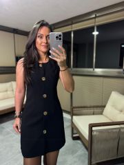 Fw 8183 Gold Düğmeli Kolsuz Siyah Elbise