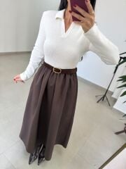 Po 2850 Triko ve Paraşüt Kumaş Birleşik Kemerli Elbise