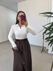 Po 2850 Triko ve Paraşüt Kumaş Birleşik Kemerli Elbise