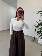 Po 2850 Triko ve Paraşüt Kumaş Birleşik Kemerli Elbise