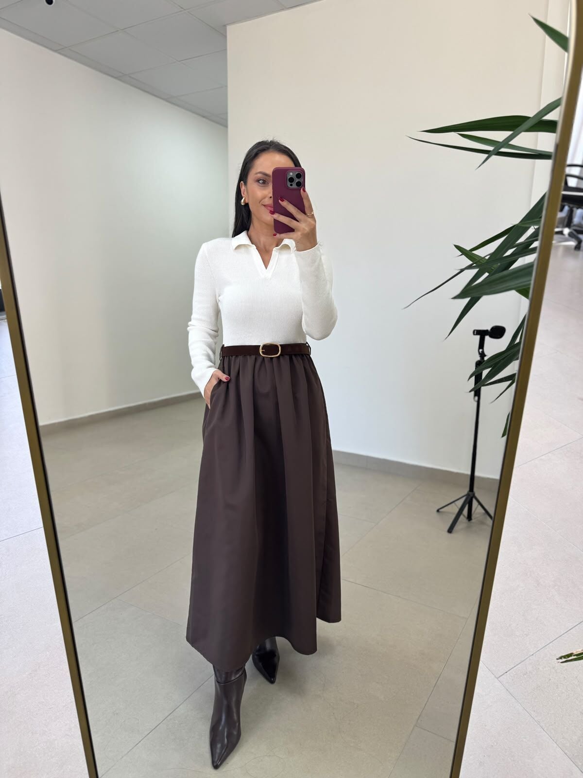 Po 2850 Triko ve Paraşüt Kumaş Birleşik Kemerli Elbise