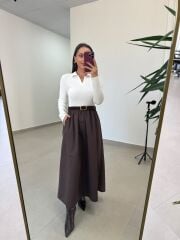 Po 2850 Triko ve Paraşüt Kumaş Birleşik Kemerli Elbise