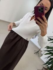 Po 2850 Triko ve Paraşüt Kumaş Birleşik Kemerli Elbise