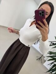 Po 2850 Triko ve Paraşüt Kumaş Birleşik Kemerli Elbise