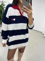 Mz 22843 Kalp Nakışlı Polo Yaka Laci Triko