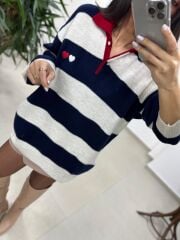 Mz 22843 Kalp Nakışlı Polo Yaka Laci Triko