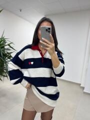 Mz 22843 Kalp Nakışlı Polo Yaka Laci Triko