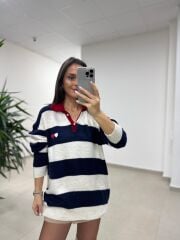 Mz 22843 Kalp Nakışlı Polo Yaka Laci Triko