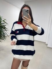 Mz 22843 Kalp Nakışlı Polo Yaka Laci Triko