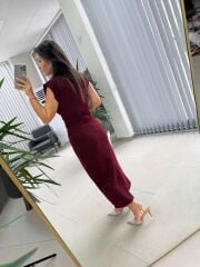 My 3708 Bordo Taşlı Kalem Elbise