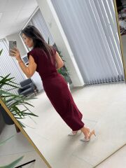 My 3708 Bordo Taşlı Kalem Elbise