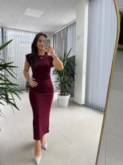 My 3708 Bordo Taşlı Kalem Elbise