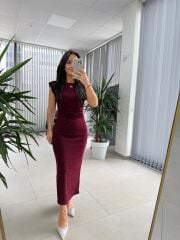 My 3708 Bordo Taşlı Kalem Elbise
