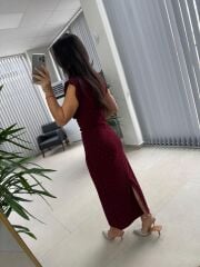 My 3708 Bordo Taşlı Kalem Elbise