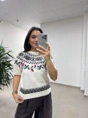 Mz 22858 Kahve Zikzaklı Kısa Kollu Kazak