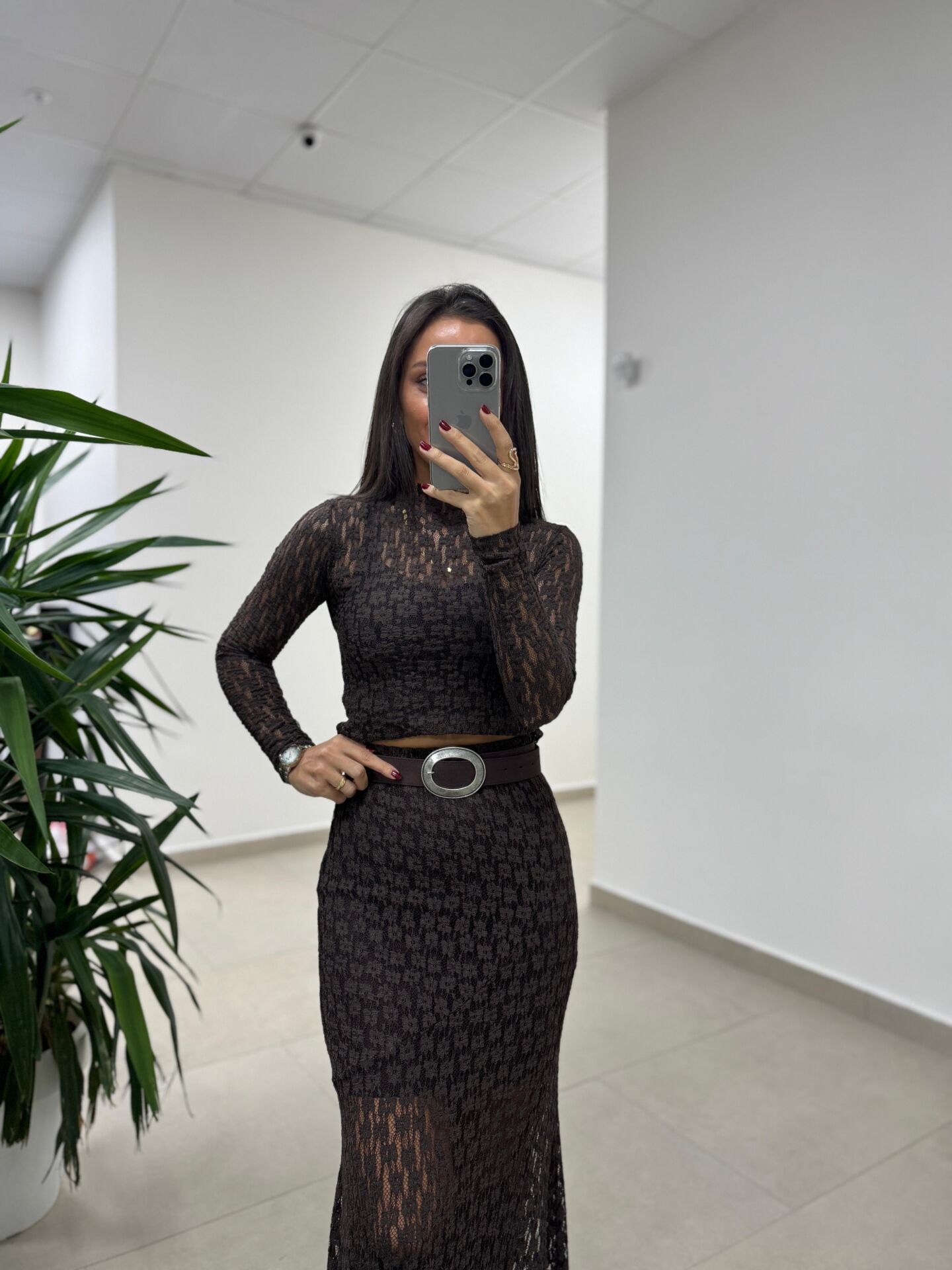 155 Kahve Gümüş Halkalı Kemer