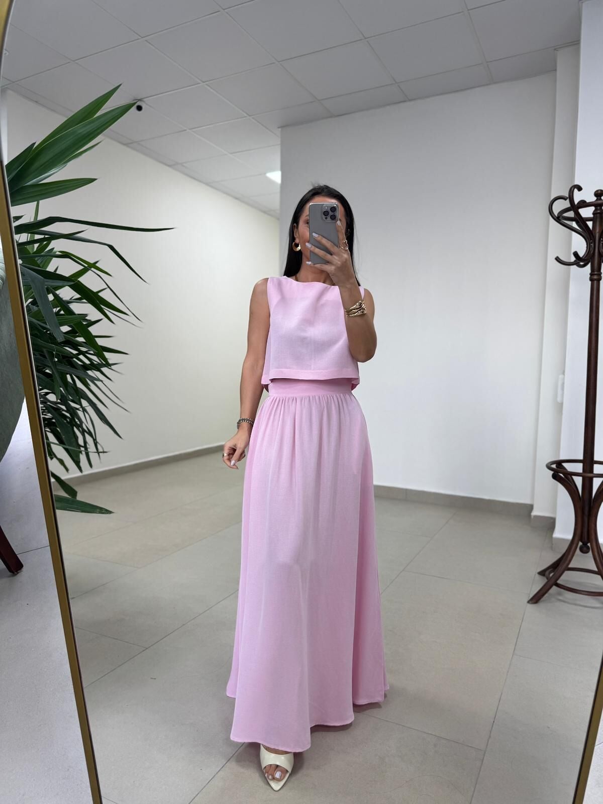 Ms 4000 Pamuk Keten Etekli Pembe Takım