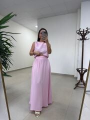 Ms 4000 Pamuk Keten Etekli Pembe Takım