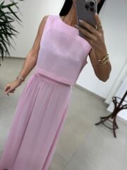 Ms 4000 Pamuk Keten Etekli Pembe Takım