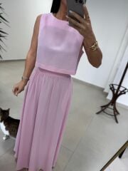 Ms 4000 Pamuk Keten Etekli Pembe Takım