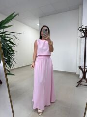 Ms 4000 Pamuk Keten Etekli Pembe Takım