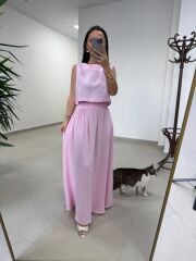 Ms 4000 Pamuk Keten Etekli Pembe Takım