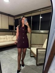 Fw 8183 Gold Buttoned Sleeveless Burgundy Dress