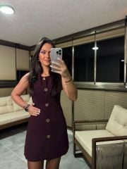 Fw 8183 Gold Buttoned Sleeveless Burgundy Dress
