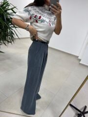 Mz 22858 Gri Zikzaklı Kısa Kollu Kazak